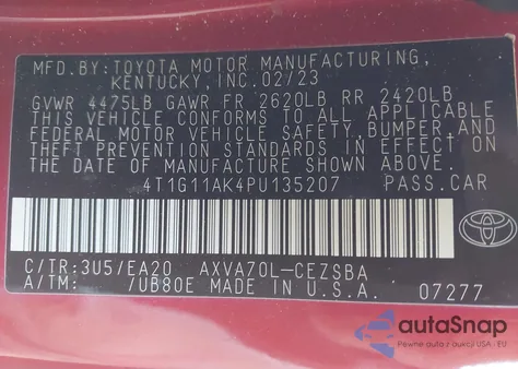 2023 Toyota Camry Se from USA, damaged, VIN 4T1G11AK4PU135207